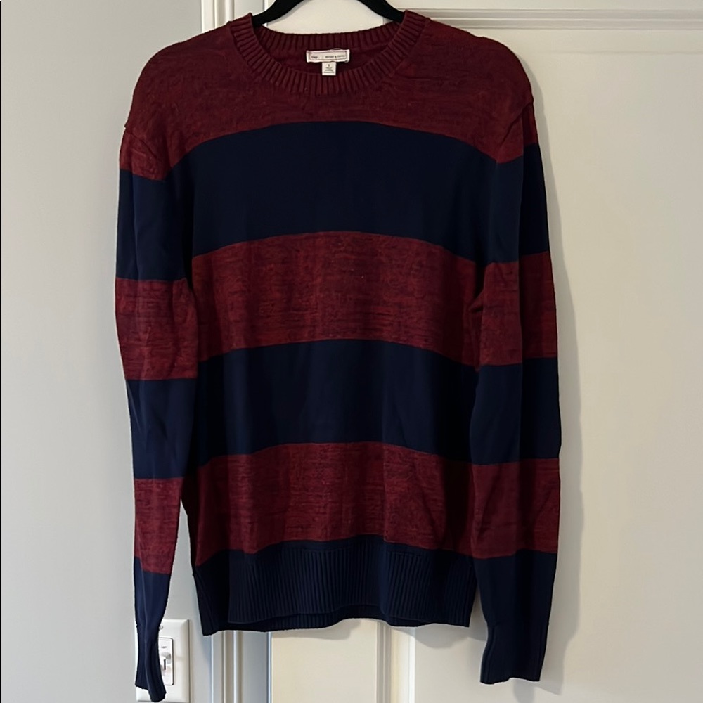 Men's Red and Navy Striped Sweater